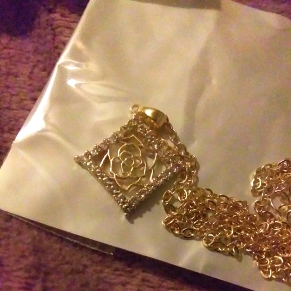 14k plated rose square charm Necklace New